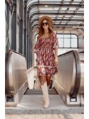 Burgundy patterned dress with ruffled top 3748 - Online store - Boutique